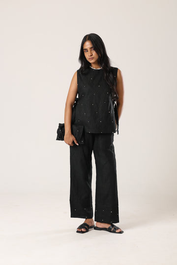 Black Beaded Linen Co-ord Set