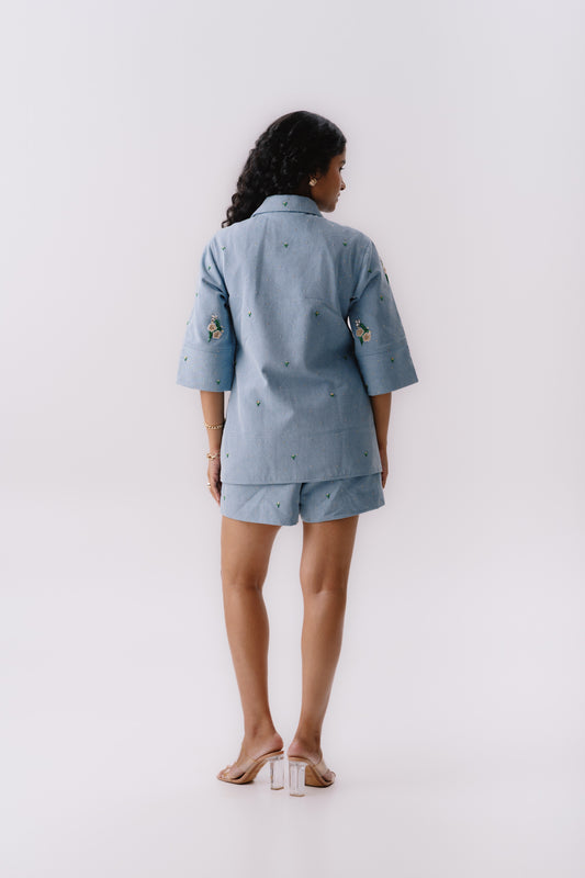 Front zipper Embroidered denim set