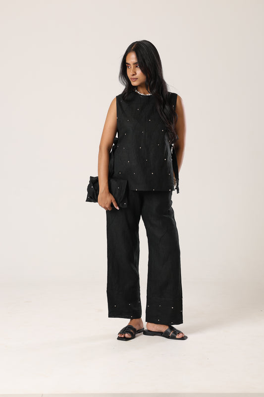 Black Beaded Linen Co-ord Set