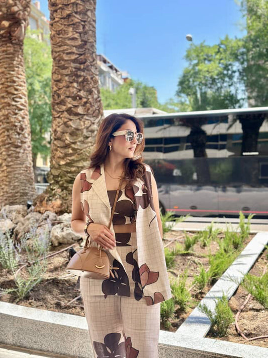 Kaia grid shacket set