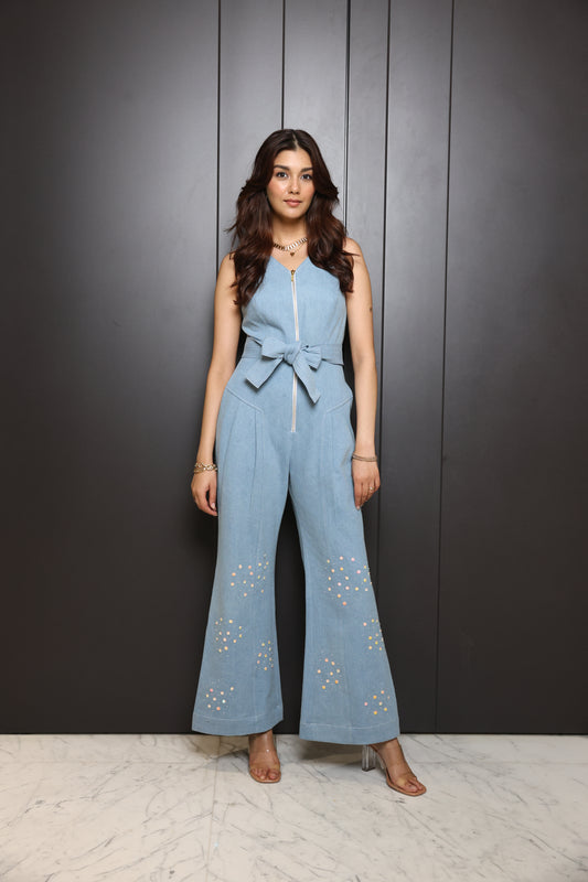 Embroidered Denim Jumpsuit