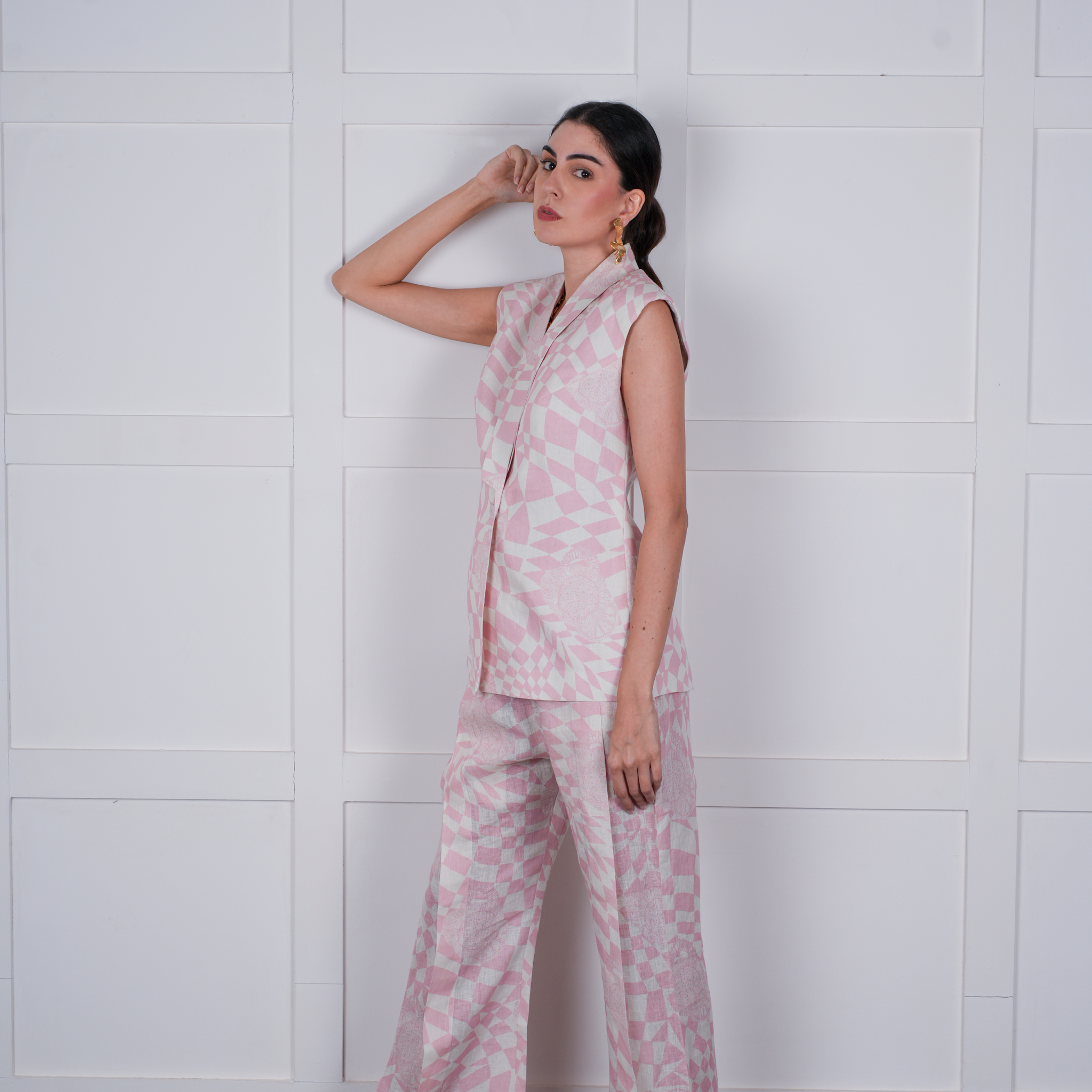 PINK ZIGZAG CHECKER BLAZER SET