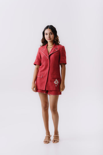 Crimson bloom embroidered co-ord set