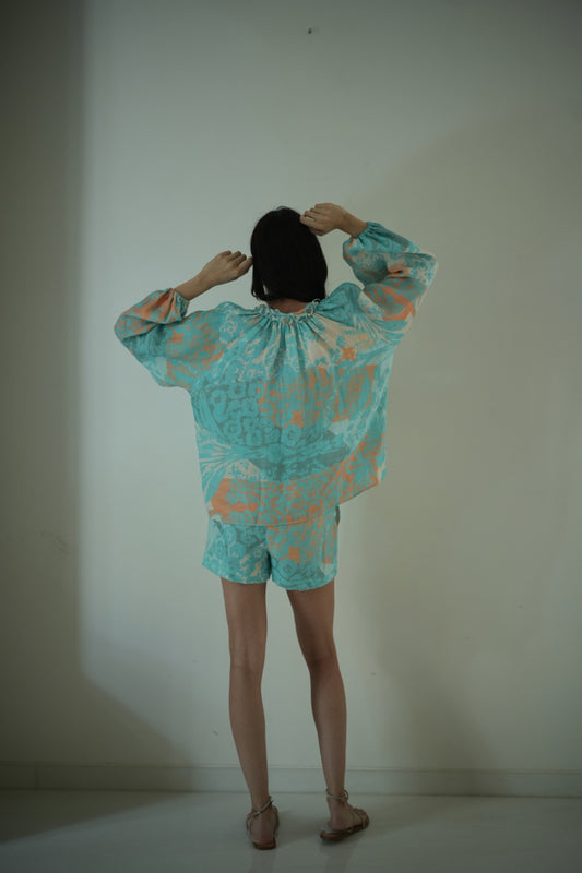 AQUA EMBROIDERED CO -ORD SET