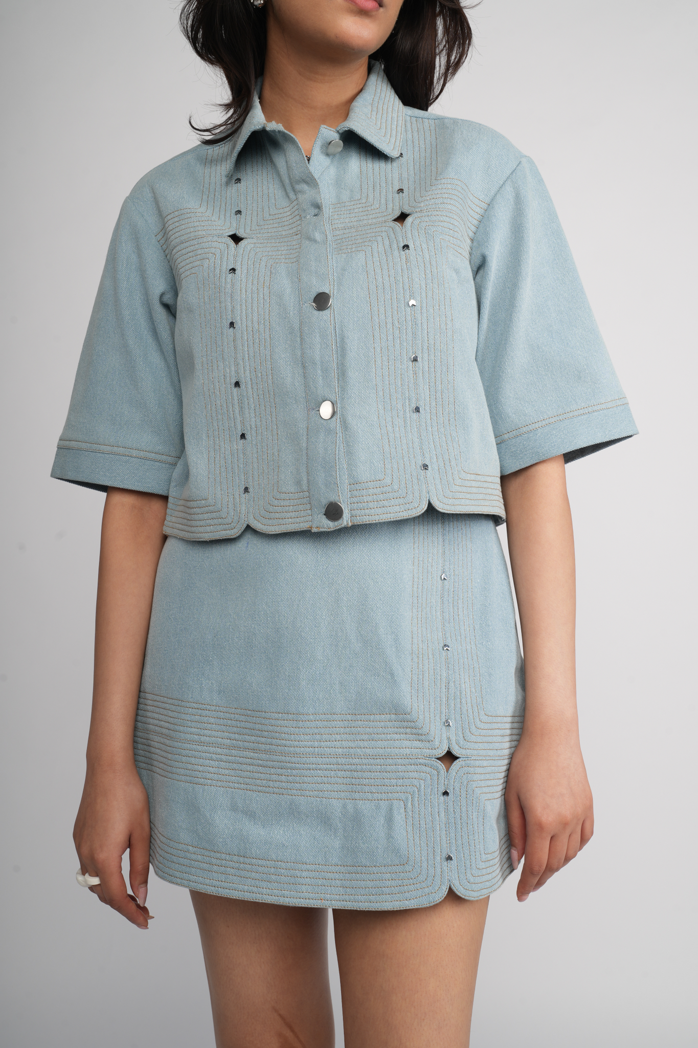 Light denim 8 panel skirt set