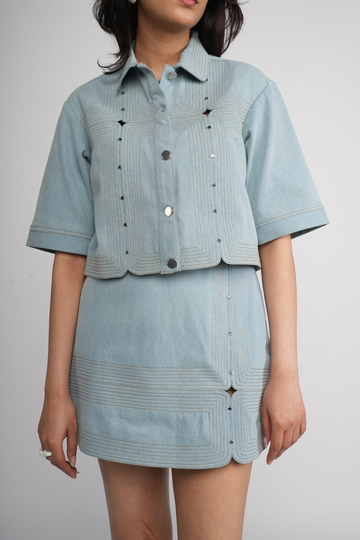 Light denim 8 panel skirt set