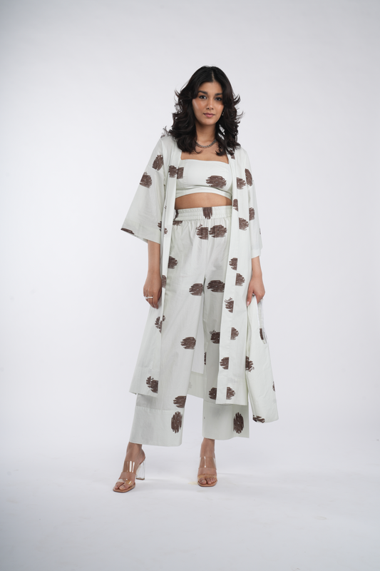 Off white brown stroke cape set