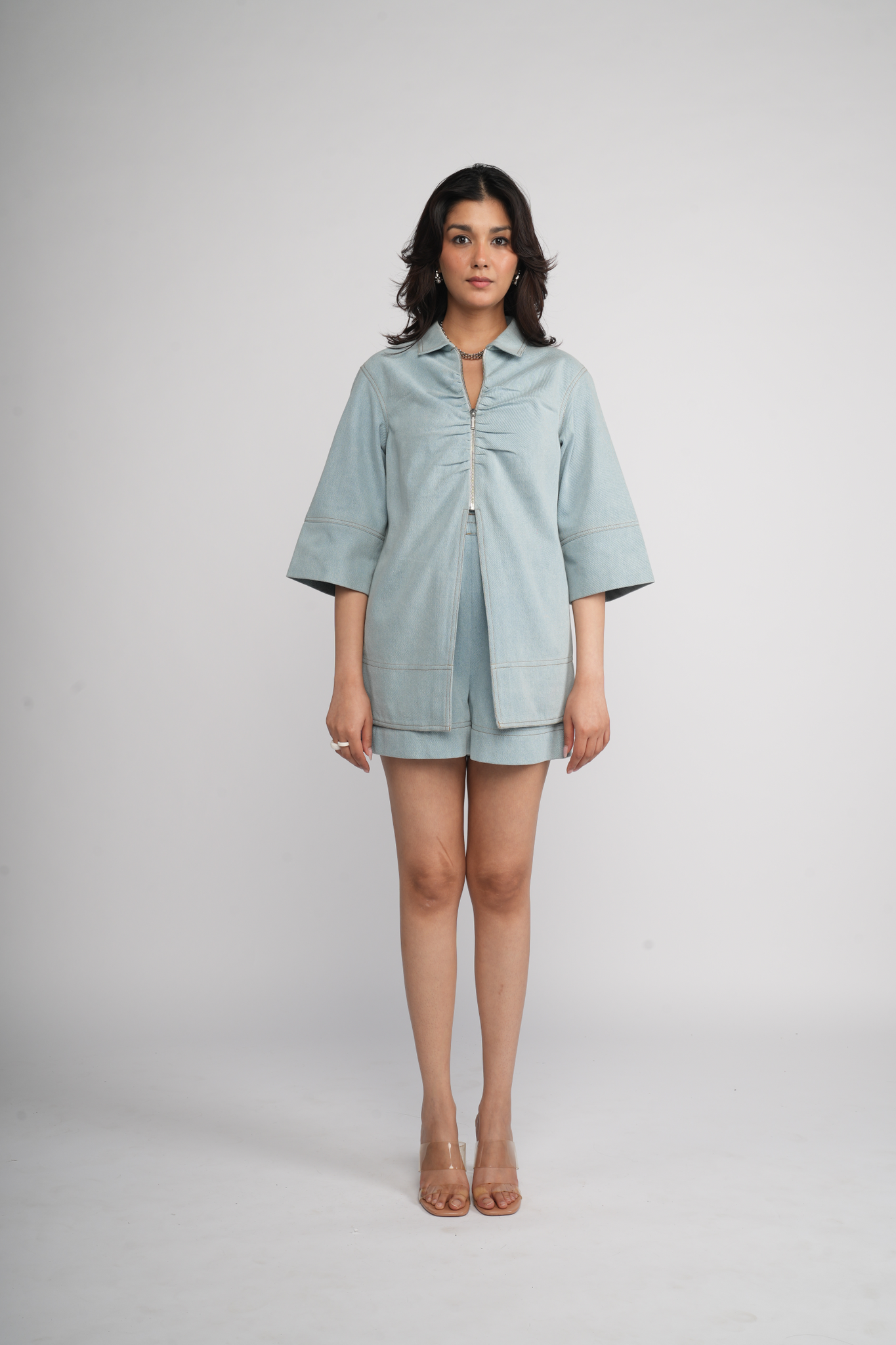 Light Denim front zipper co-ord set