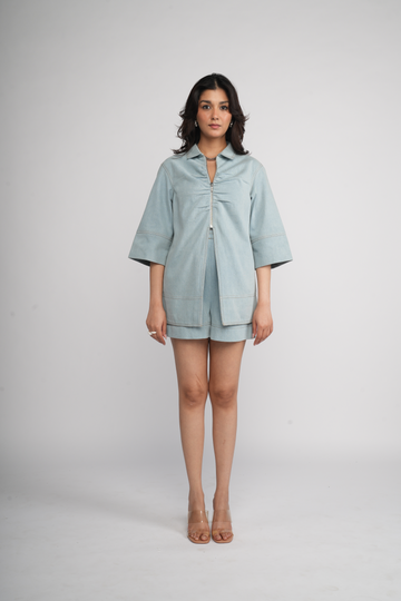 Light Denim front zipper co-ord set