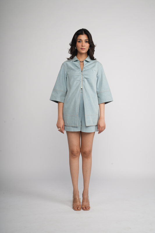 Light Denim front zipper co-ord set